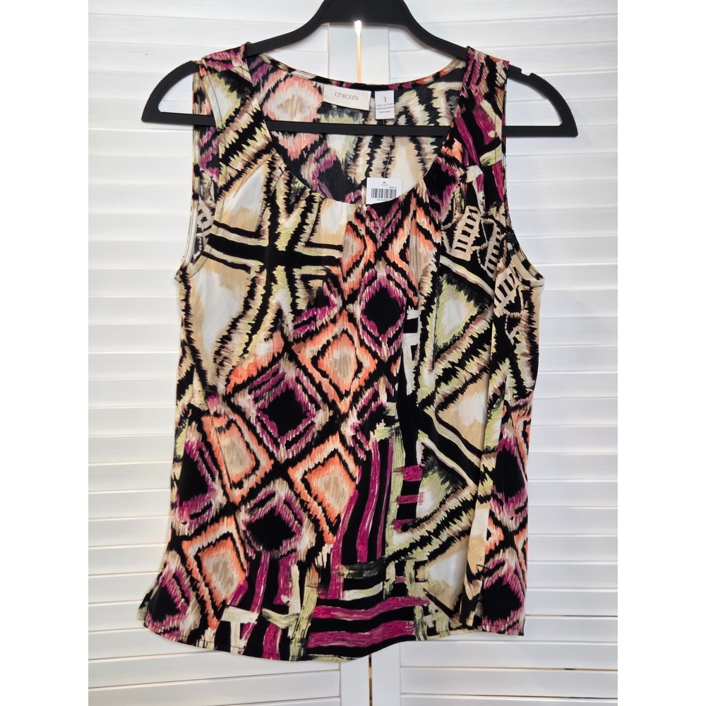Chico's Diametric Diamonds Gloria SL Tank 1 M Fatigue Orange Purple Geometric - Picture 1 of 4
